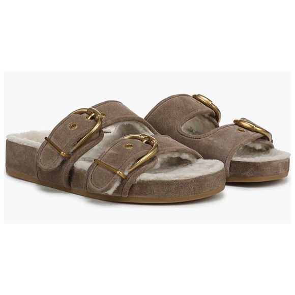 Veronica Beard Shoes - Veronica Beard Prue Shearling Lined Ecru Suede slide sandals NWT